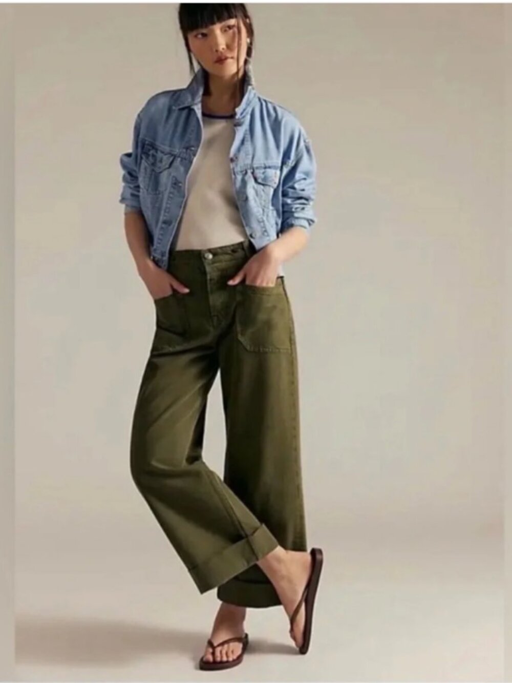 Free People Palmer Wide Leg Jeans; EUC; Size 29;  Color: Greenery